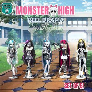 Monster High Reel Drama Set! Draculaura, Lagoona, Cleo, Clawdeen & Frankie! NEW!